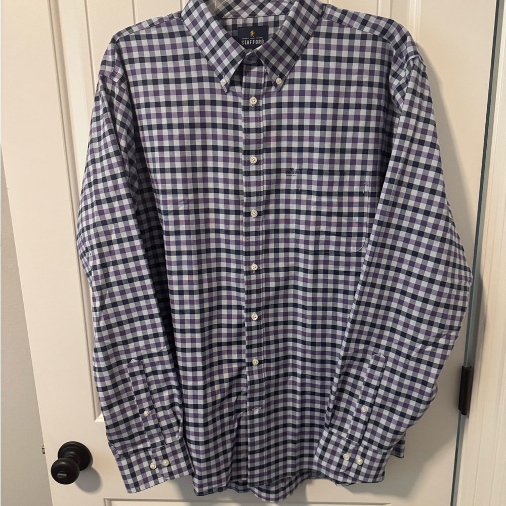 Stafford Men's Plaid Shirt - Purple and White